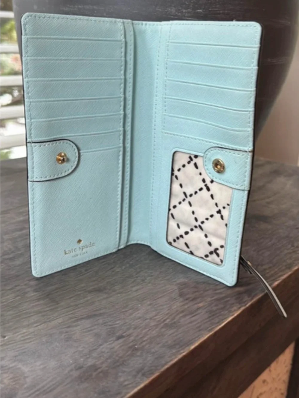 kate spade mint blue Saffiano Leather Continental Wallet